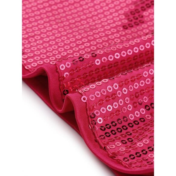 Sequin Sparkle Top Women V Neck Camisole Sleeveless Peplum Tops Rose Red - Picture 5 of 5